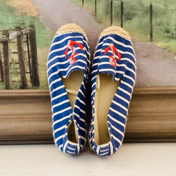 Anchor Blue Stripe Slip On Shoes Espadrilles Size 9 Women’s Nautical Summer - Picture 2 of 14